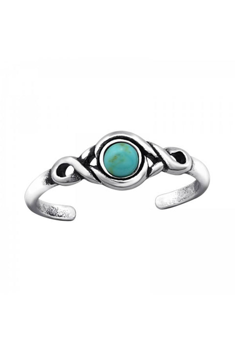 Sterling Silver Round Adjustable Toe Ring & Turquoise - SS