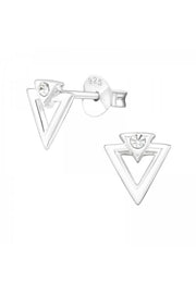 Sterling Silver Triangle Ear Studs With Crystal - SS