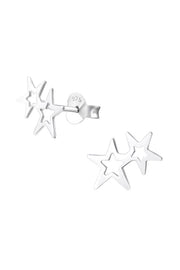 Sterling Silver Double Star Ear Studs - SS