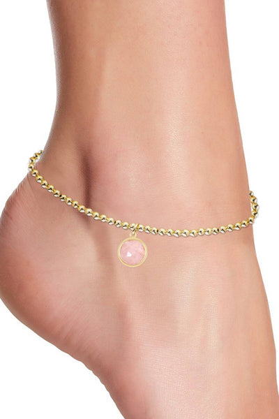 Rose Quartz Charm Beaded Anklet - GF