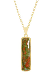 Unakite Rectangle Pendant Necklace - GF