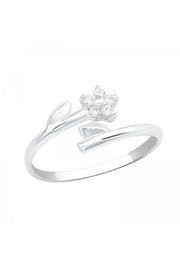 Sterling Silver Flower Adjustable Toe Ring With CZ - SS