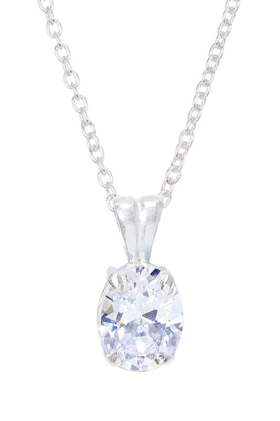 Clear CZ Oval Charm Necklace - SF