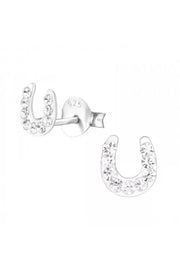 Sterling Silver Horseshoe Ear Studs with Crystal - SS