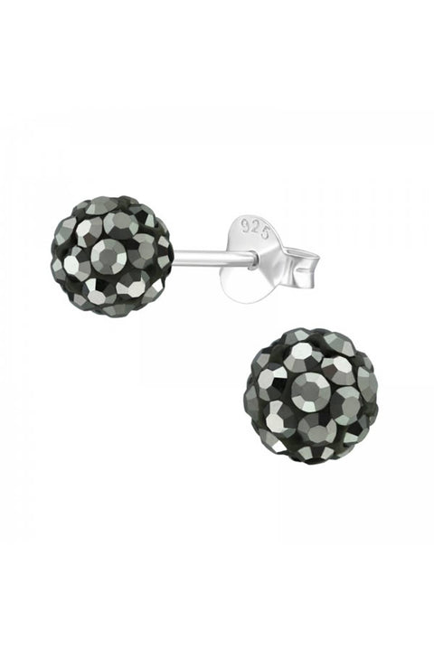 Sterling Silver Ball Ear Studs With Crystal - SS