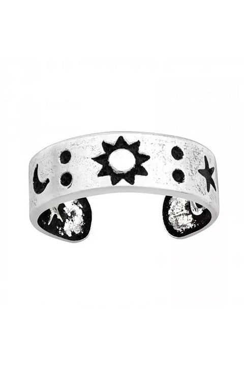 Sterling Silver Moon and Star Adjustable Toe Ring - SS