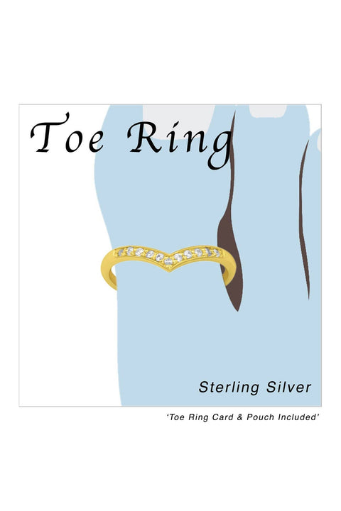 Sterling Silver Adjustable Toe Ring With CZ In Gold  -  VM