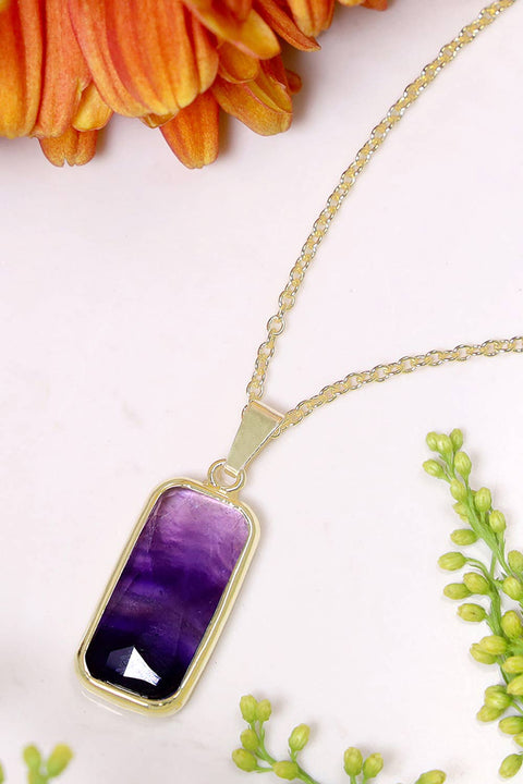 Amethyst Rectangle Pendant Necklace - GF