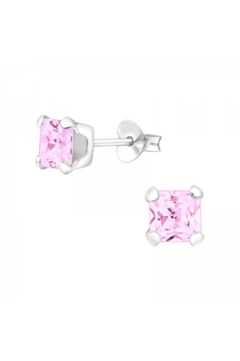 Sterling Silver Square 5mm Ear Studs With CZ - SS