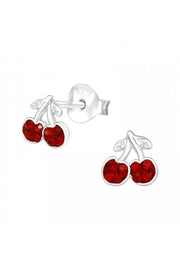 Sterling Silver Cherry Ear Studs With Crystal - SS