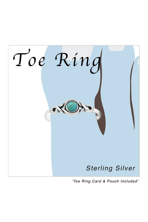 Sterling Silver Round Adjustable Toe Ring & Turquoise - SS