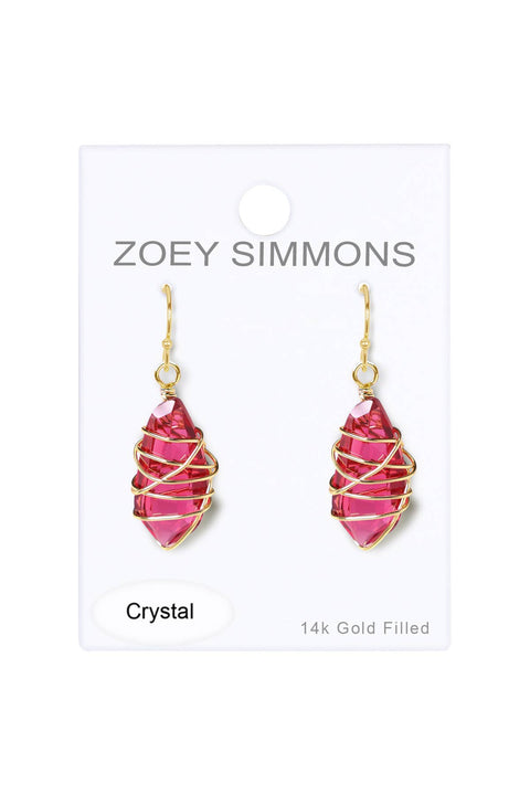 Raspberry Crystal Wire Wrapped Drop Earrings - GF