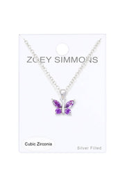 Amethyst CZ Butterfly Pendant Necklace - SF