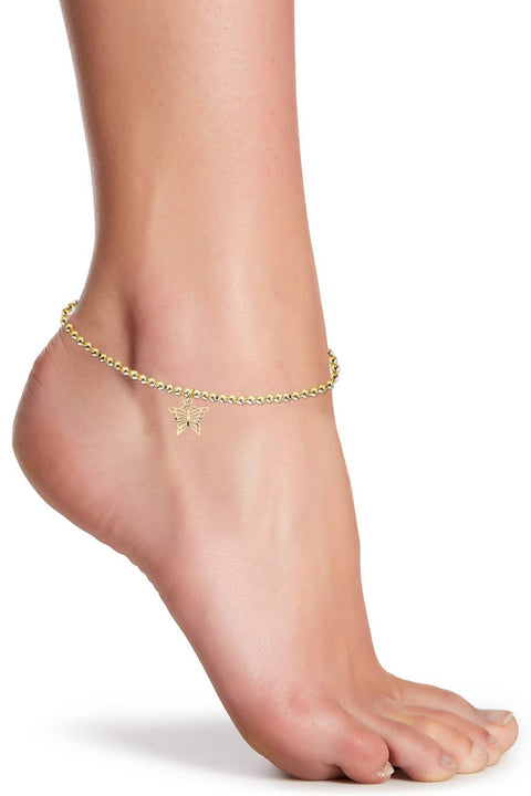 Butterfly Charm Beaded Anklet - GF