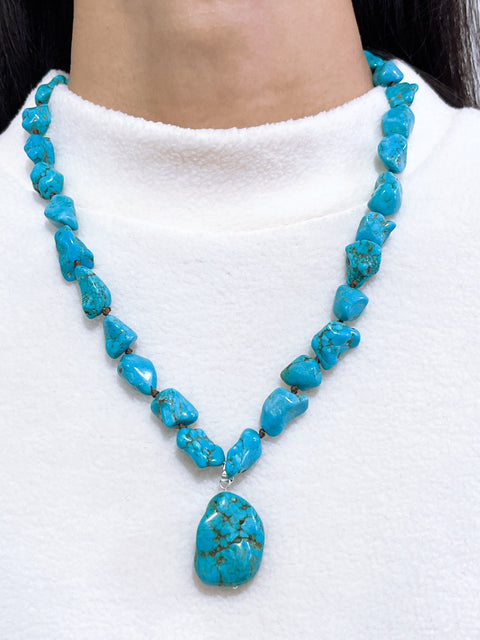 Turquoise & Silver Plated Red River Necklace - SF