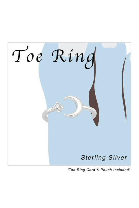 Sterling Silver Moon Adjustable Toe Ring With CZ - SS