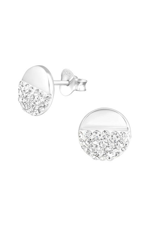 Sterling Silver Round Ear Studs With Crystal - SS