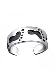 Sterling Silver Footprint Adjustable Toe Ring - SS