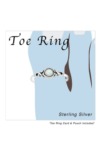 Sterling Silver Patterned Adjustable Toe Ring With Opal - SS