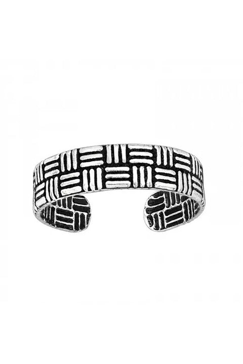 Sterling Silver Bamboo Pattern Adjustable Toe Ring - SS