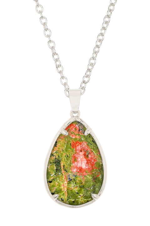 Unakite Pear Cut Pendant Necklace - SF